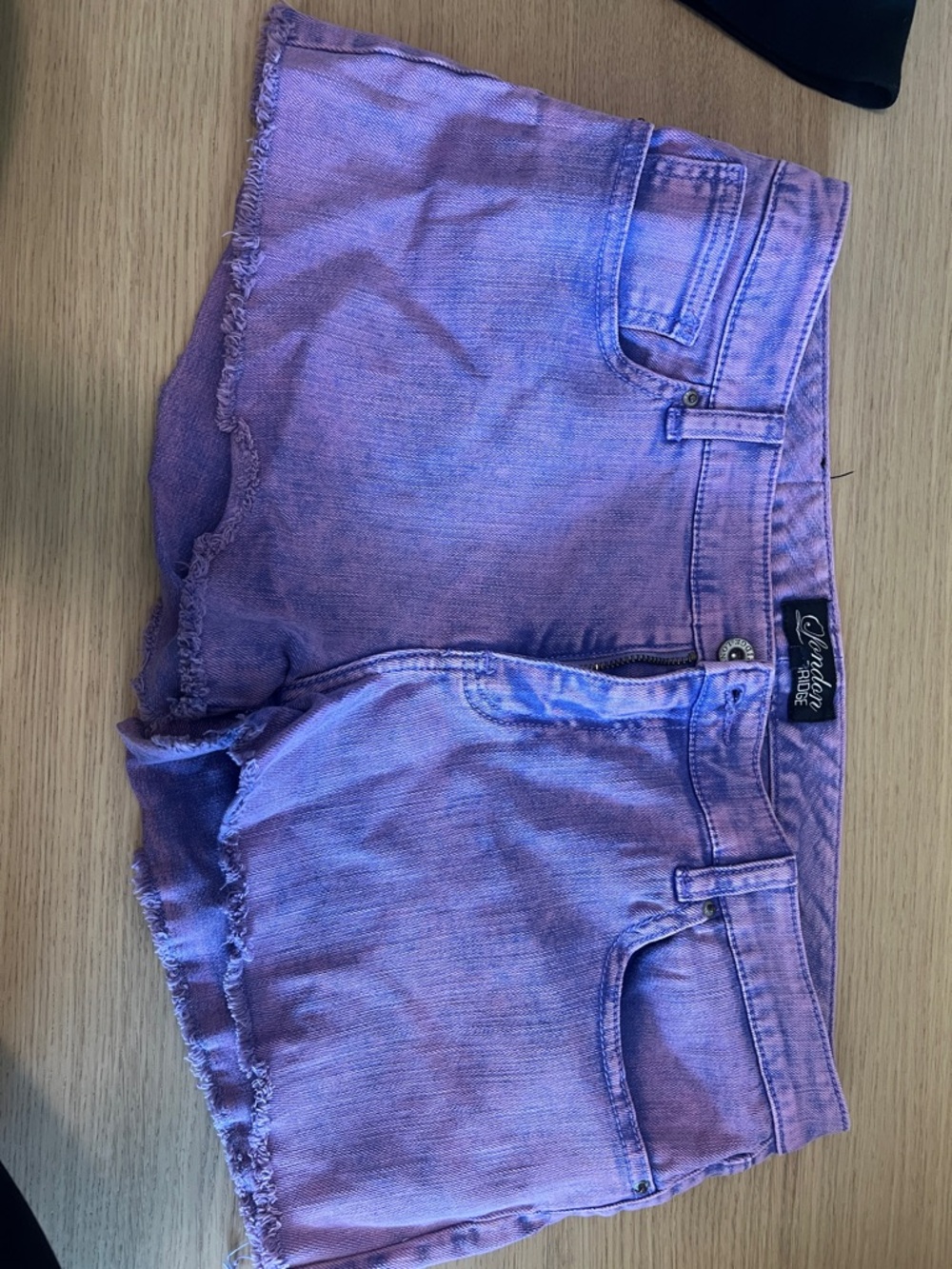 Unique Purple Denim Jean Shorts - Women's Frayed Hem. Low rise